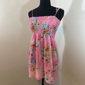 Ankee Vtg size L y2k Pink Floral Sundress Top Mini Dress Sleeveless Beach Summer